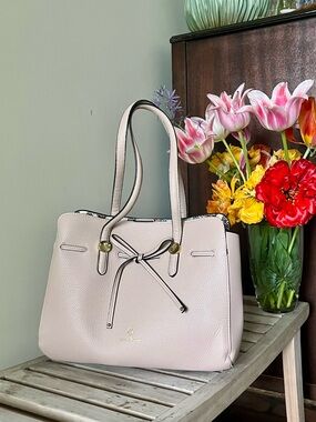 Nanette Lepore Arabelle Cream Pebbled Tote Bag Floral Lined Shoulder Purse